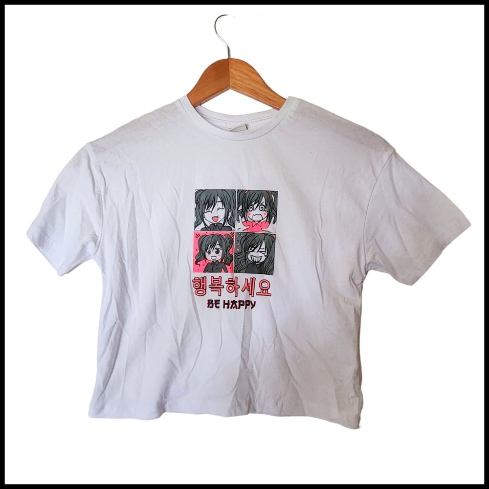 Lc‎ Waikiki White T Shirt Tee Be Happy Anime Kids 8 9 Years